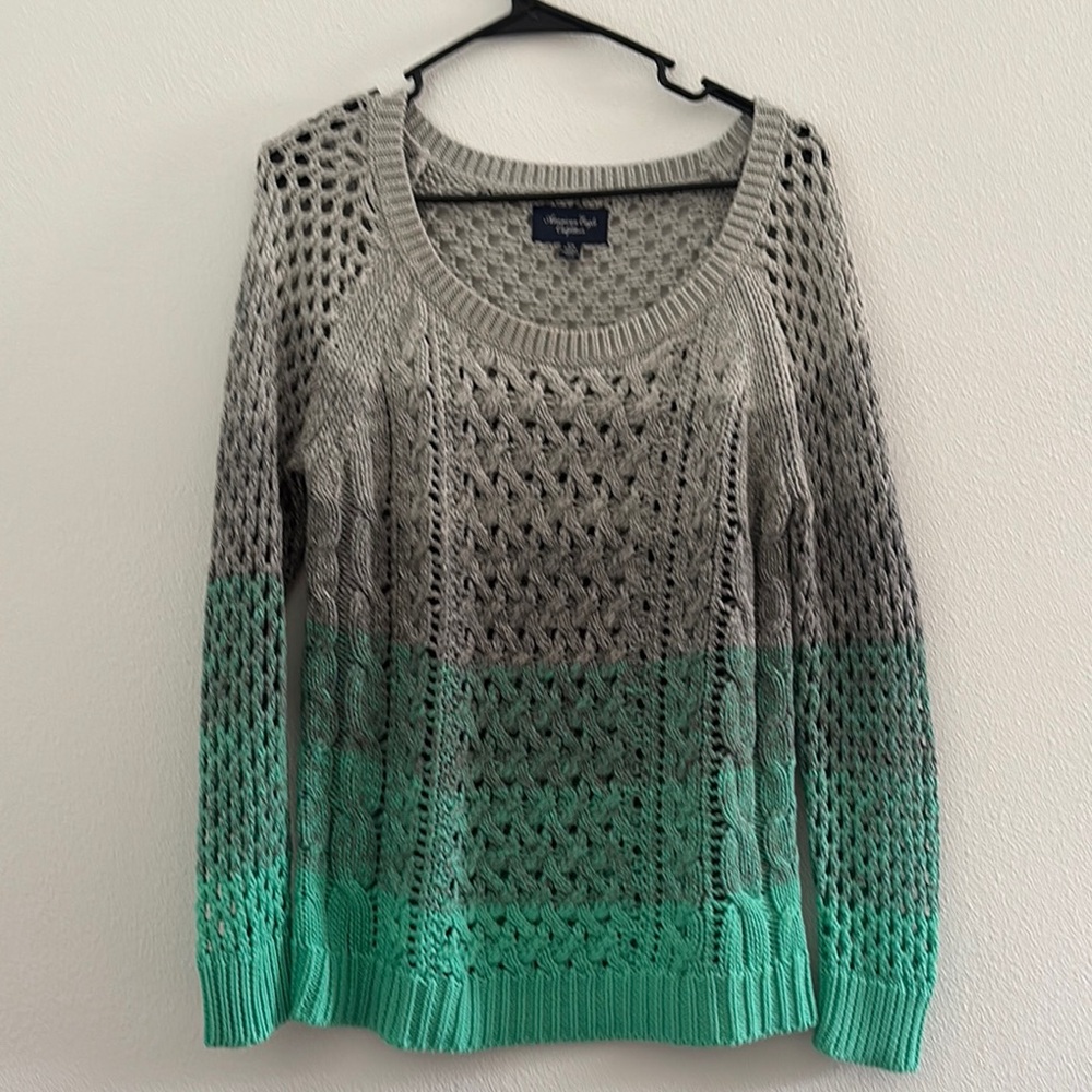 American Eagle Outfitters Gray and Green Knit Sweater